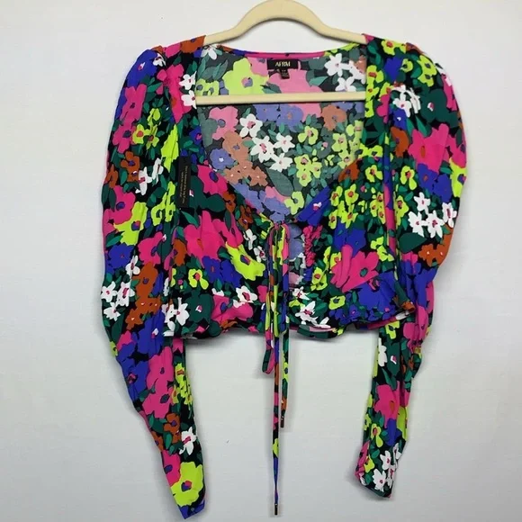 AFRM Vibrant Floral Tie-Front Blouse - Picture 2 of 14